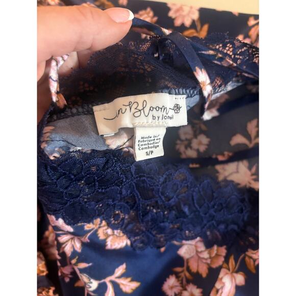 In Bloom by Jonquil Navy Floral Satin/Lace 2 Piece Pajama Set Size Small 4-6 - Picture 5 of 5